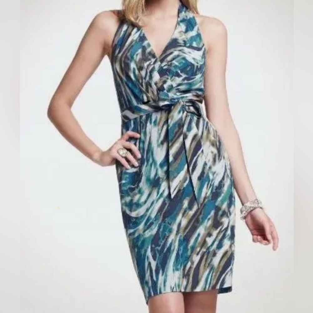 NWT Ann Taylor Halter Dress Silk Blend w/ Belt Cocktail Dress Open Back Size 4
